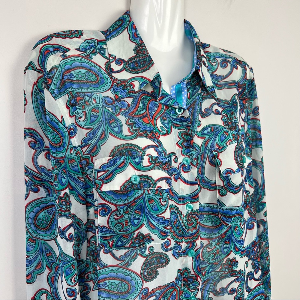 Hitchley Harrow Button Shirt Top Paisley Long Sleeve Lightweight Western Size 12 - Picture 3 of 10